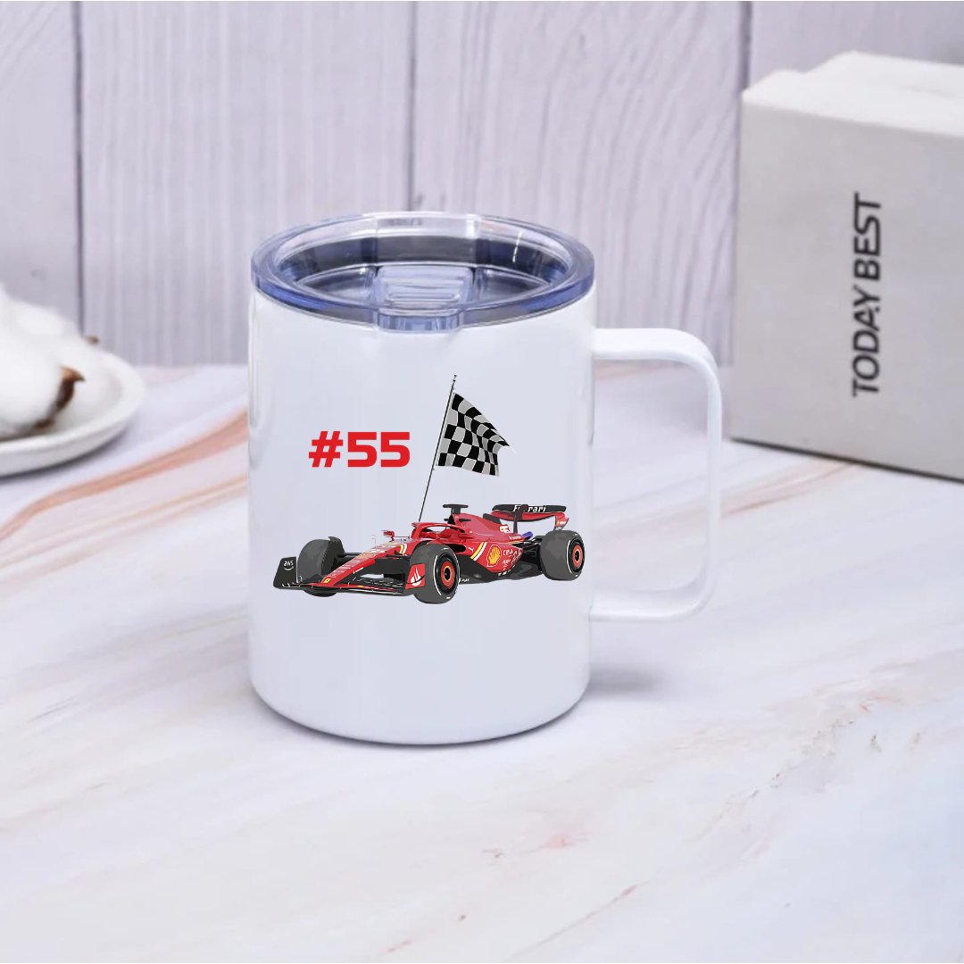 Ferrari Formula one travel coffee mug - F1 Merch - Charles Leclerc and Carlos Sainz V2 - Pitlane Merch